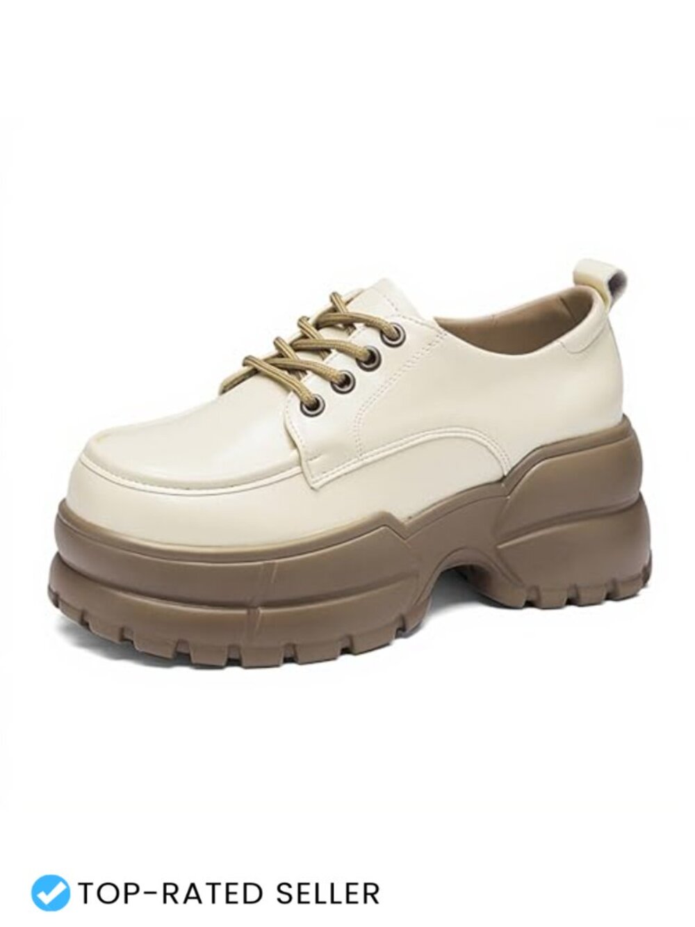 Faux Leather Lace Up Platform Oxfords Chunky Round Toe Non-Slip